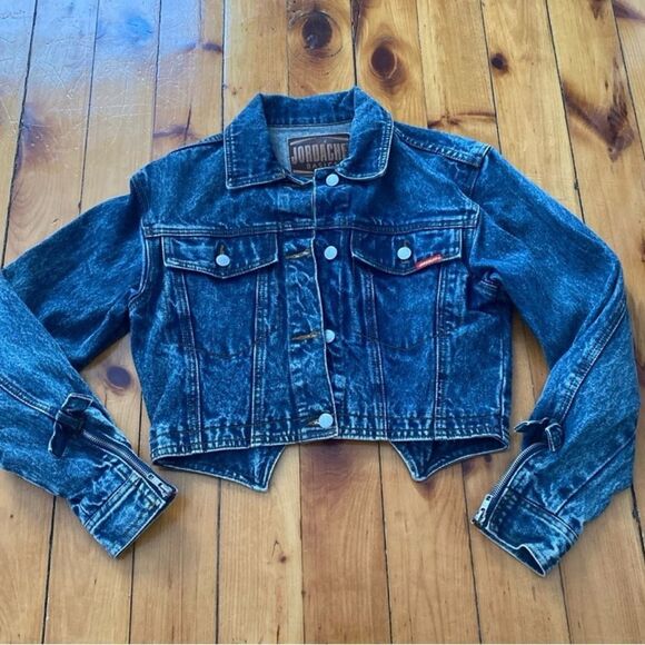 Vintage Jordache Cropped Denim Acid Wash Moto Biker Jacket Bows Size medium 90’s - Picture 11 of 11